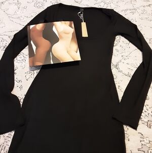 SKIMS Black Long Sleeve Lounge Dress